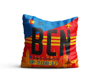 Barcelona Spain BCN pillow airport tag