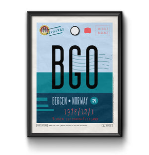 Bergen Norway BGO airport tag poster luggage tag 