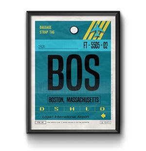 Boston Massachusetts BOS airport tag poster luggage tag 
