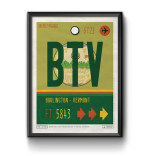 Burlington, Vermont, USA - BTV Airport Code Poster