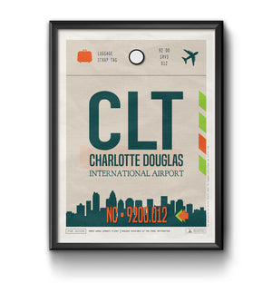 Charlotte douglas CLT airport tag poster luggage tag 
