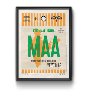 Chennai india MAA airport tag poster luggage tag 