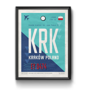 Krakow Poland KRK airport tag poster luggage tag 