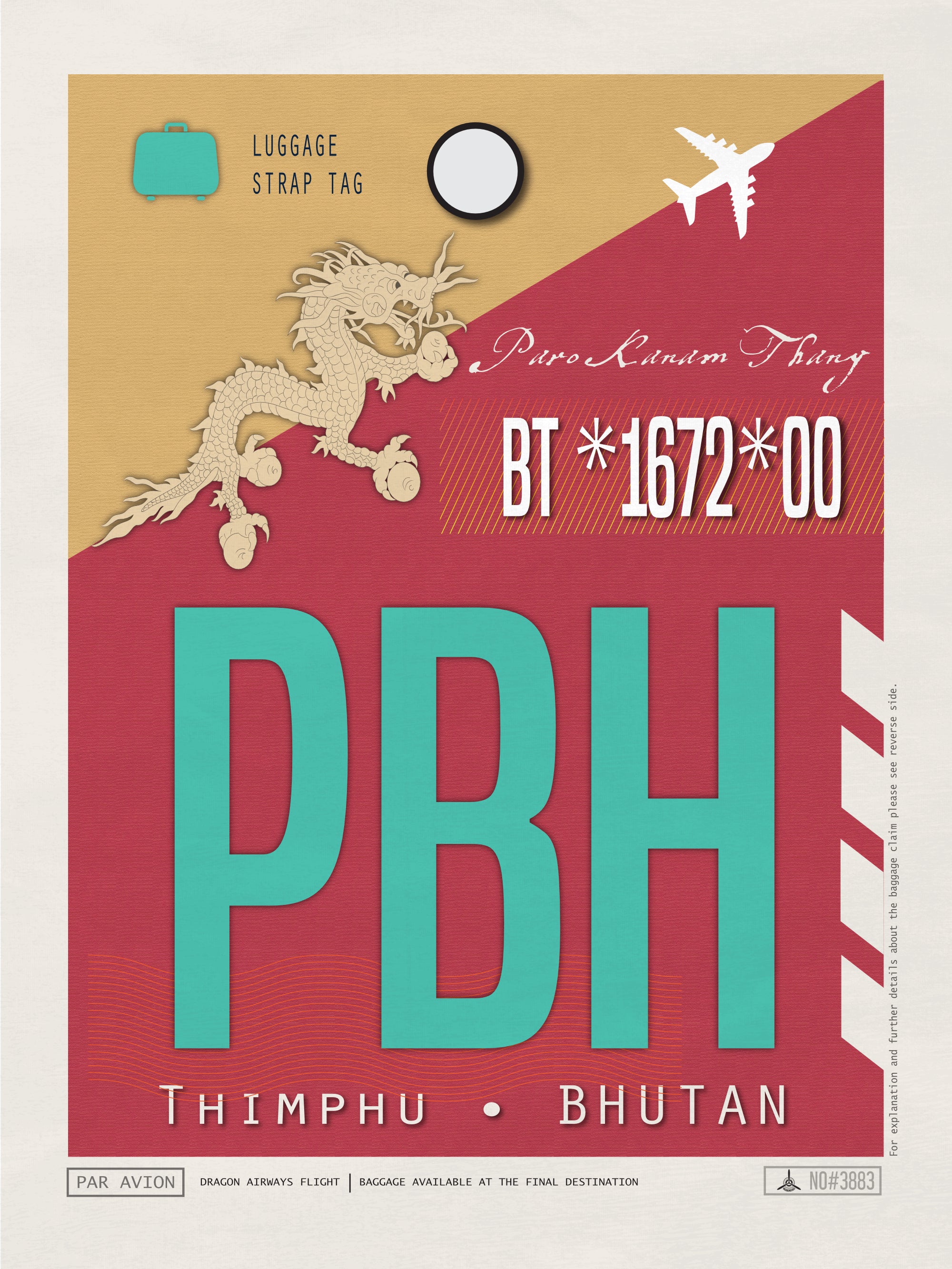 Thimphu Paro, Bhutan - PBH Airport Code Poster