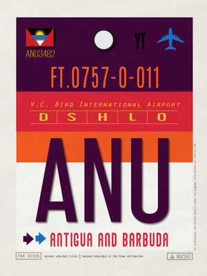 Antigua and Barbuda - ANU Airport Code Poster