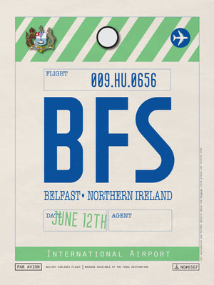 Belfast, Northern Ireland, UK - BFS Airport Code Poster