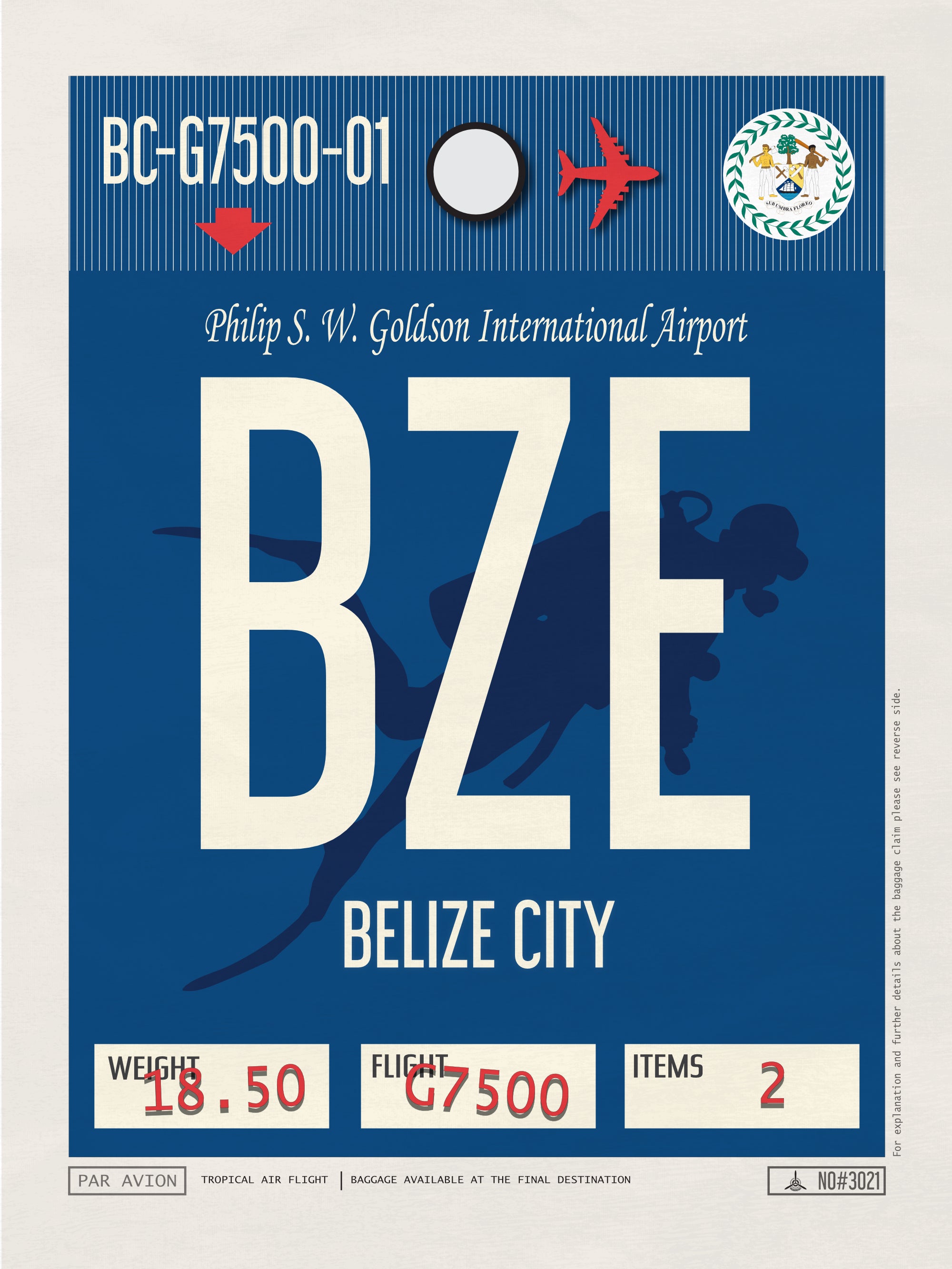 Belize City, Belize  - BZE Airport Code Poster