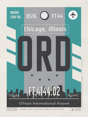 Chicago, Illionis USA - ORD Airport Code Poster