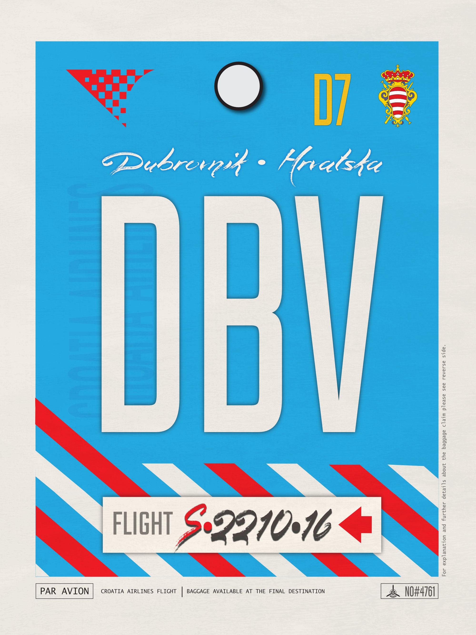 Dubrovink, Croatia - DBV Airport Code Poster