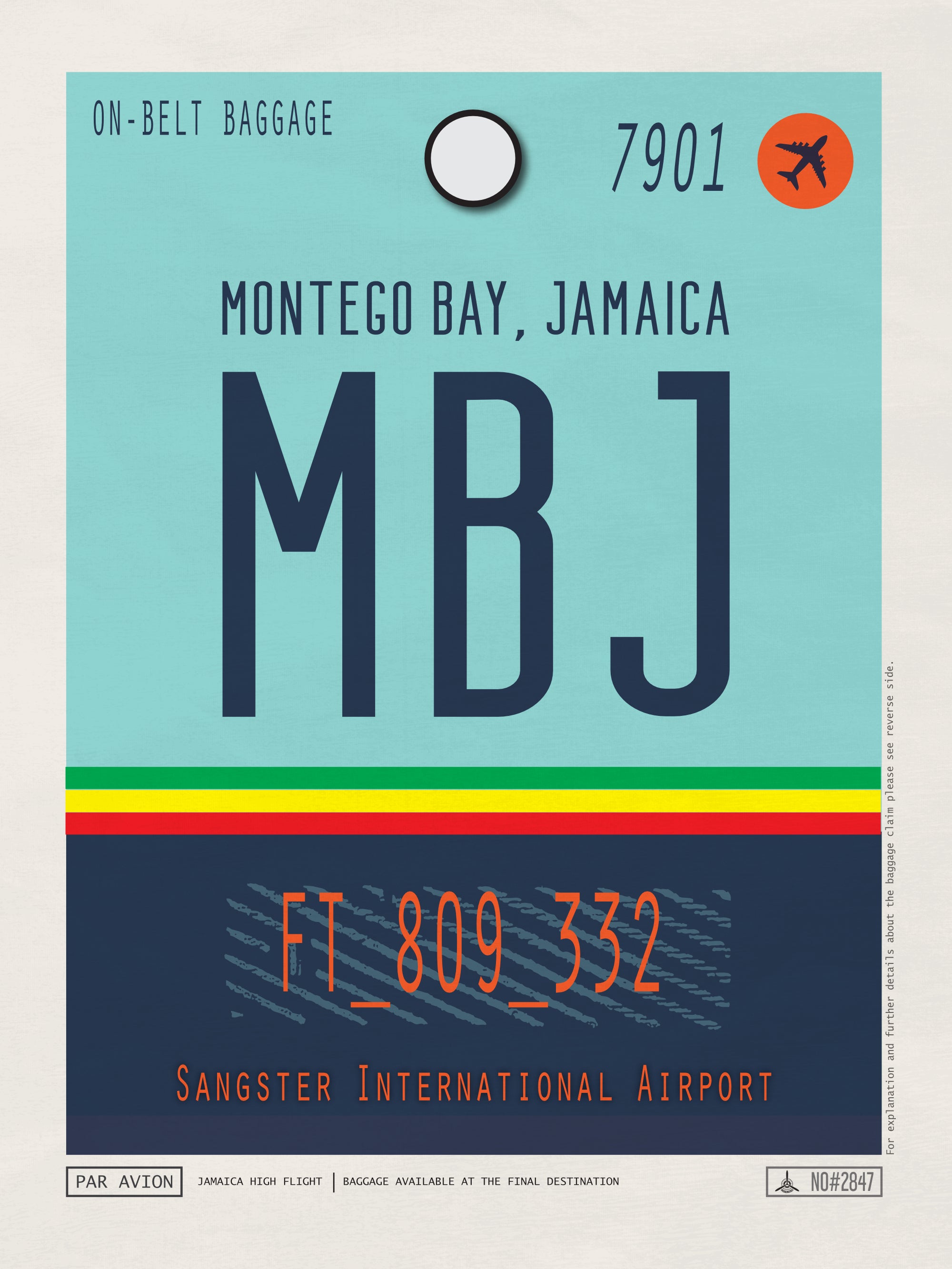 Montago Bay, Jamaica - MBJ Airport Code Poster