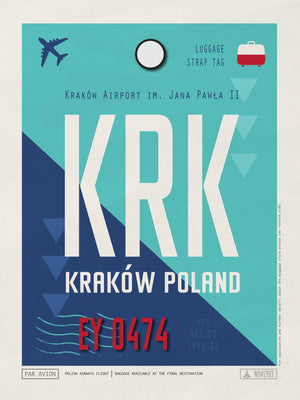 Krakow, Poland - KRK Airport Code Poster