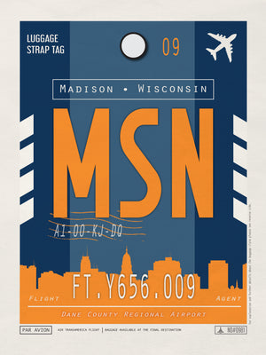 Madison, Winsconsin USA - MSN Airport Code Poster