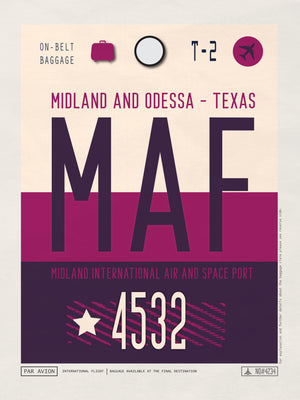 Midland and Odessa, Texas USA - MAF Airport Code Poster