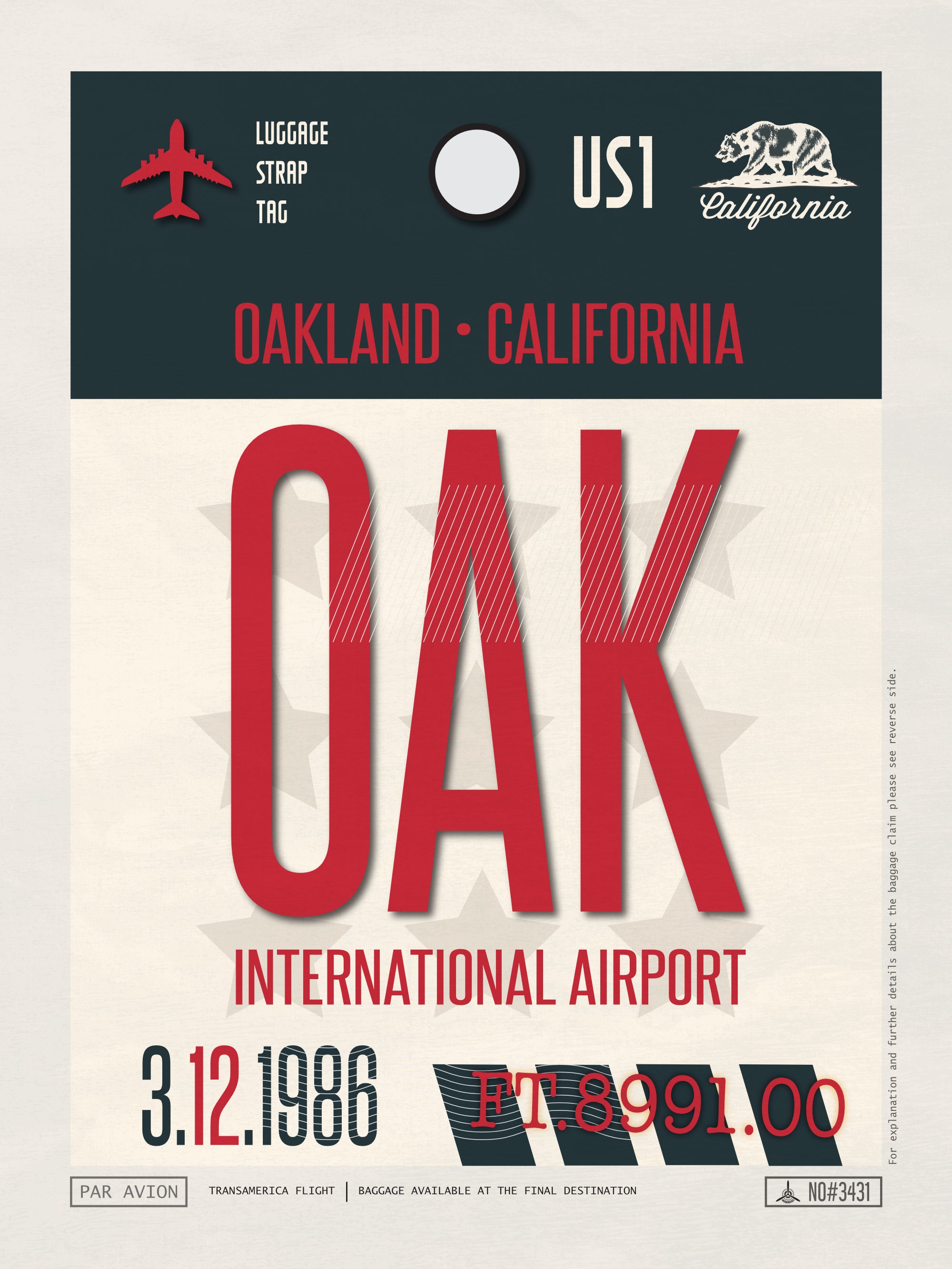 Oakland, California USA - OAK Airport Code Poster