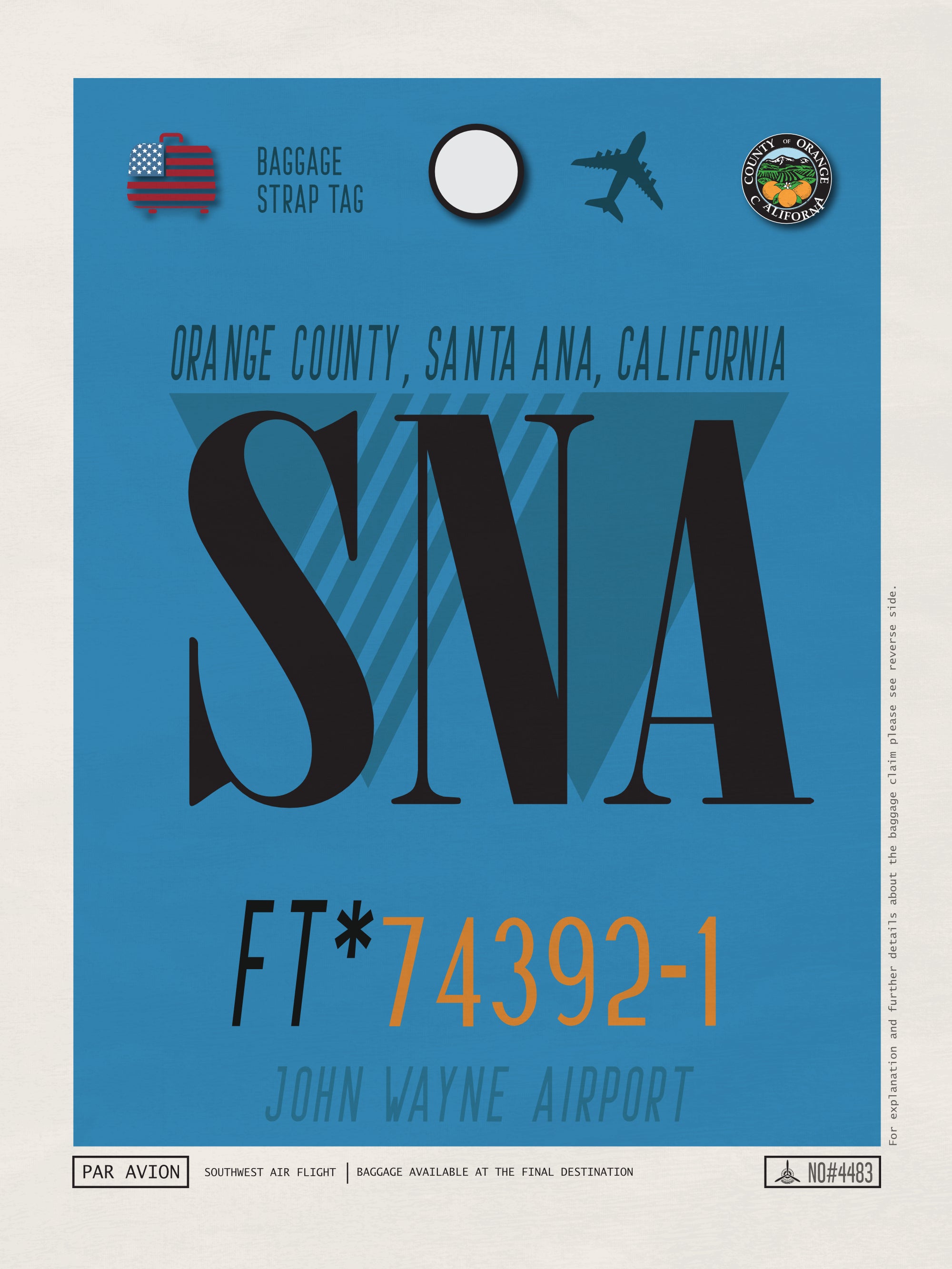 Orange County, California, USA - SNA Airport Code Poster