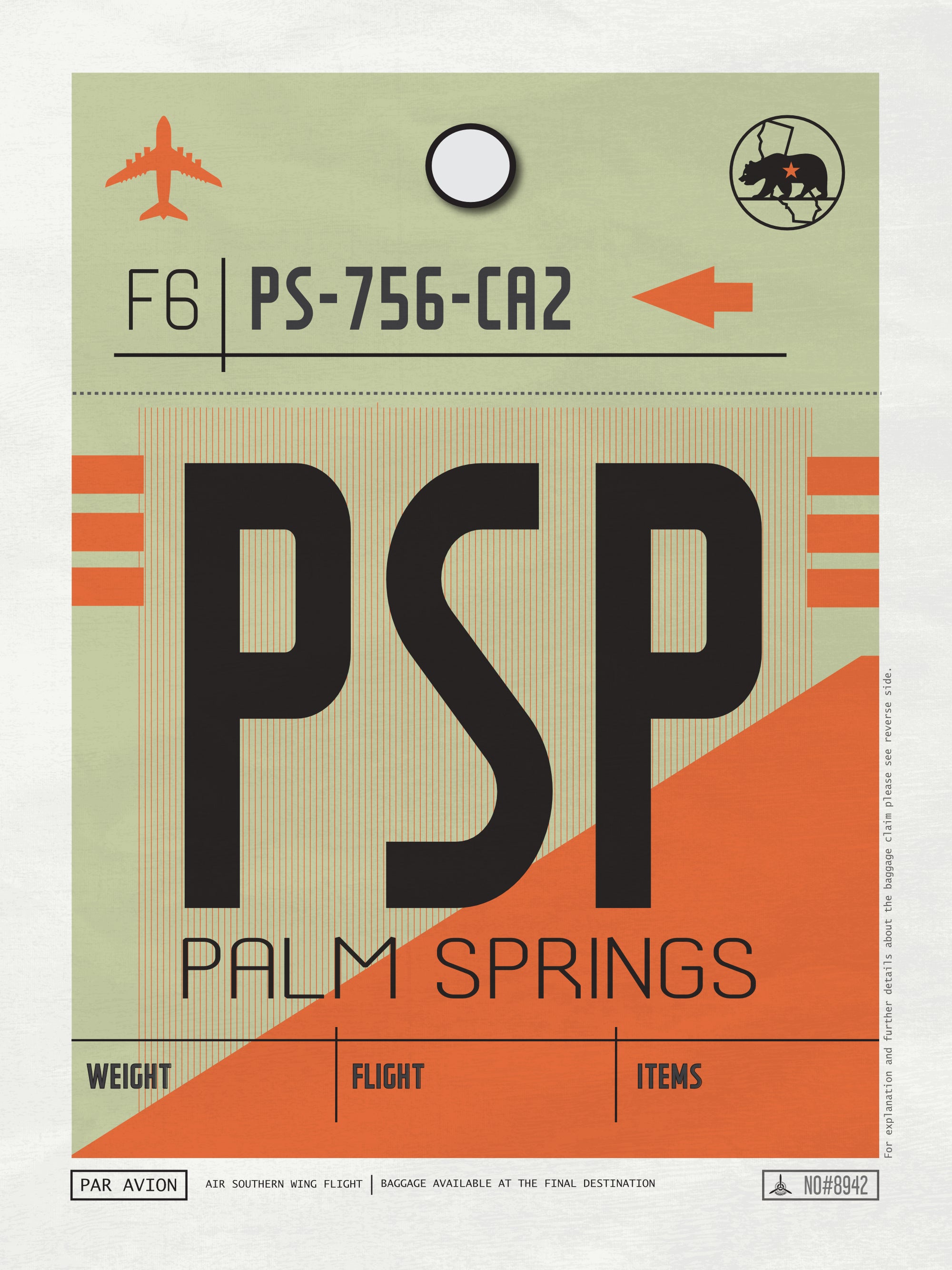 Palm Springs, California USA - PSP Airport Code Poster