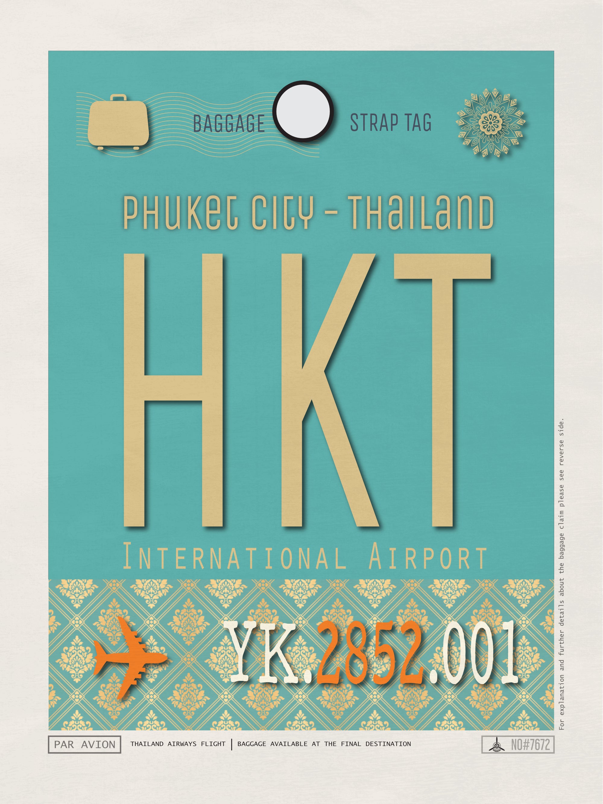 Phuket, Thailand - HKT Airport Code Poster