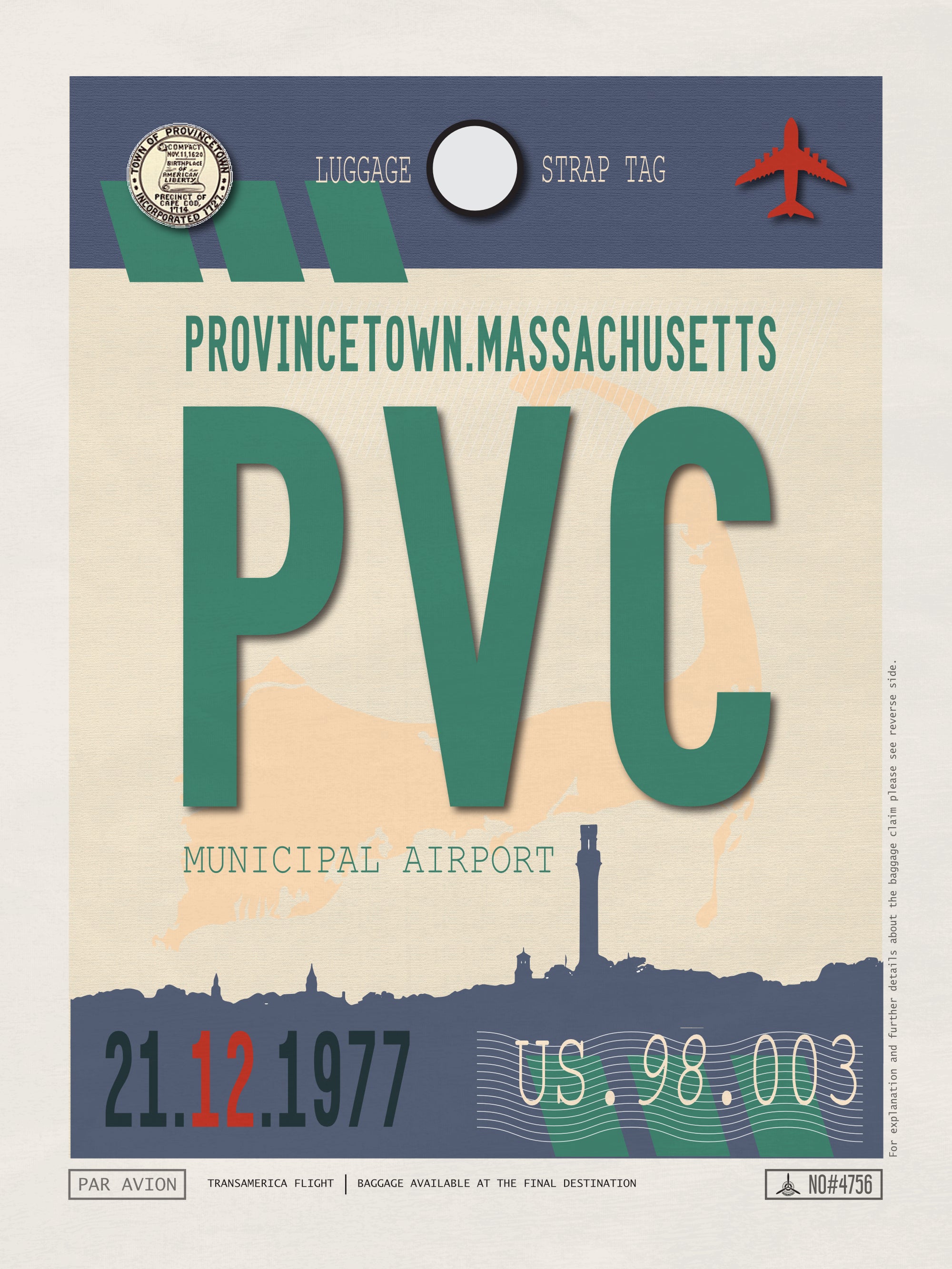 Provincetown, Massachusetts - PVC Airport Code Poster