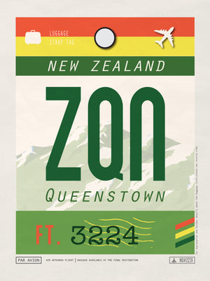 Queenstown, New Zealand - ZQN Airport Code Poster