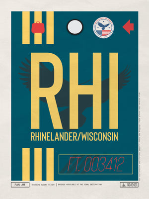 Rhinelander, Wisconsin, USA - RHI Airport Code Poster