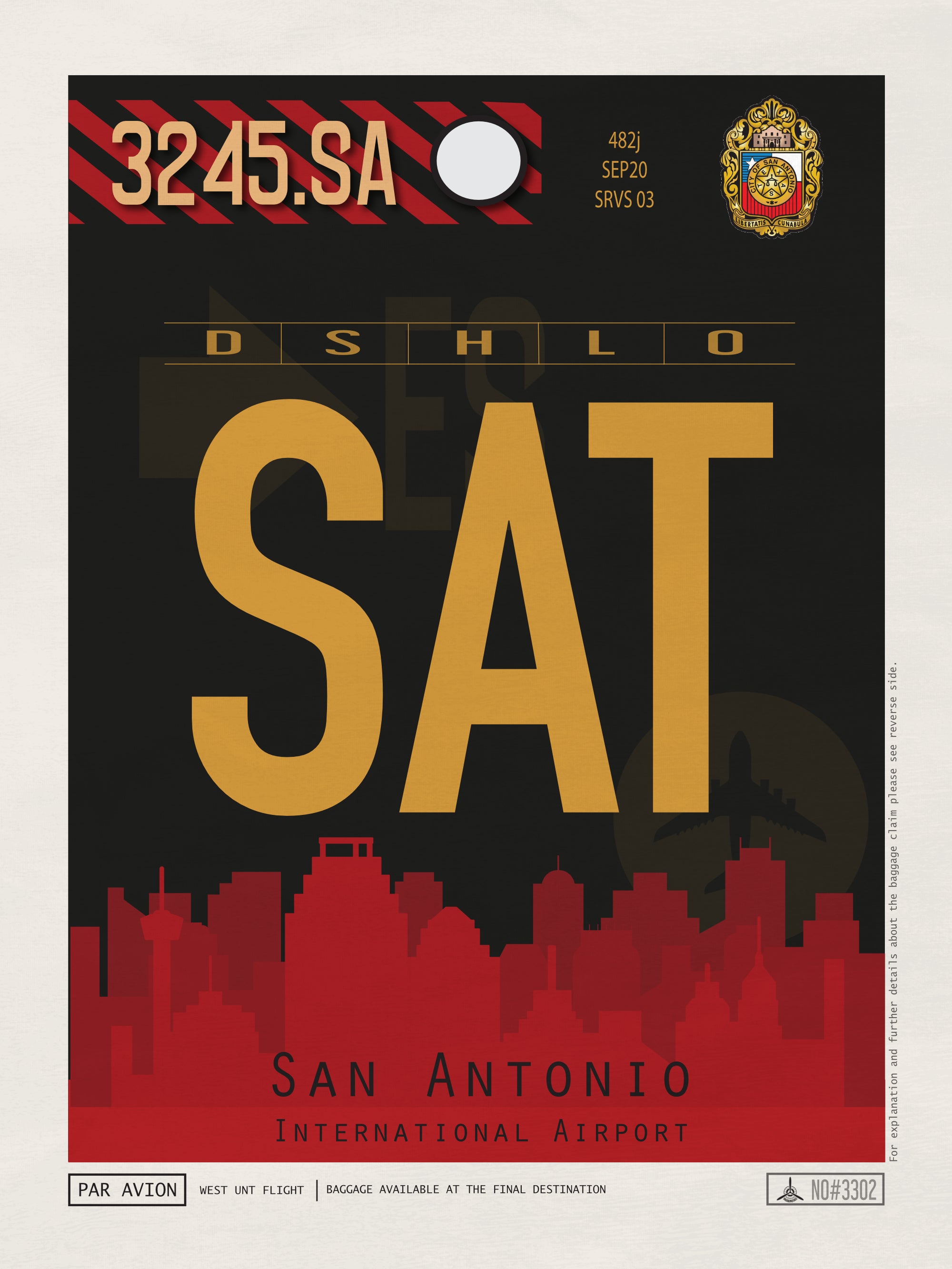 San Antonio, Texas, USA  - SAT Airport Code Poster