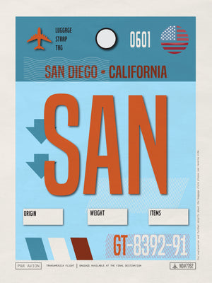 San Diego, California USA - SAN Airport Code Poster