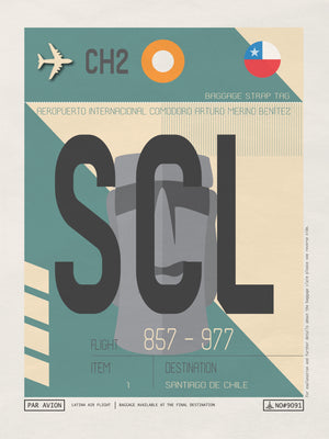 Santiago, Chile - SCL Airport Code Poster