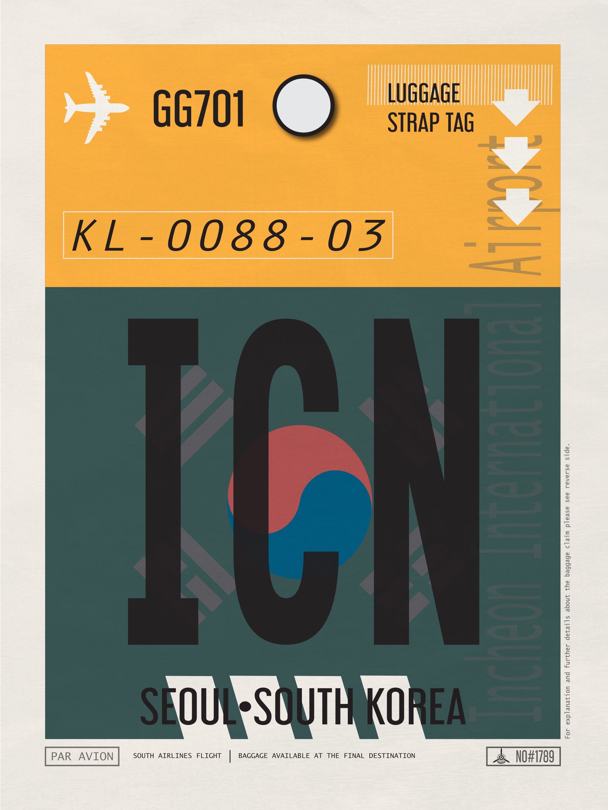 Seoul, South Korea - ICN Airport Code Poster