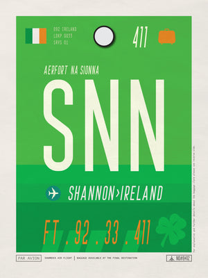 Shannon, Ireland - SNN Airport Code Poster