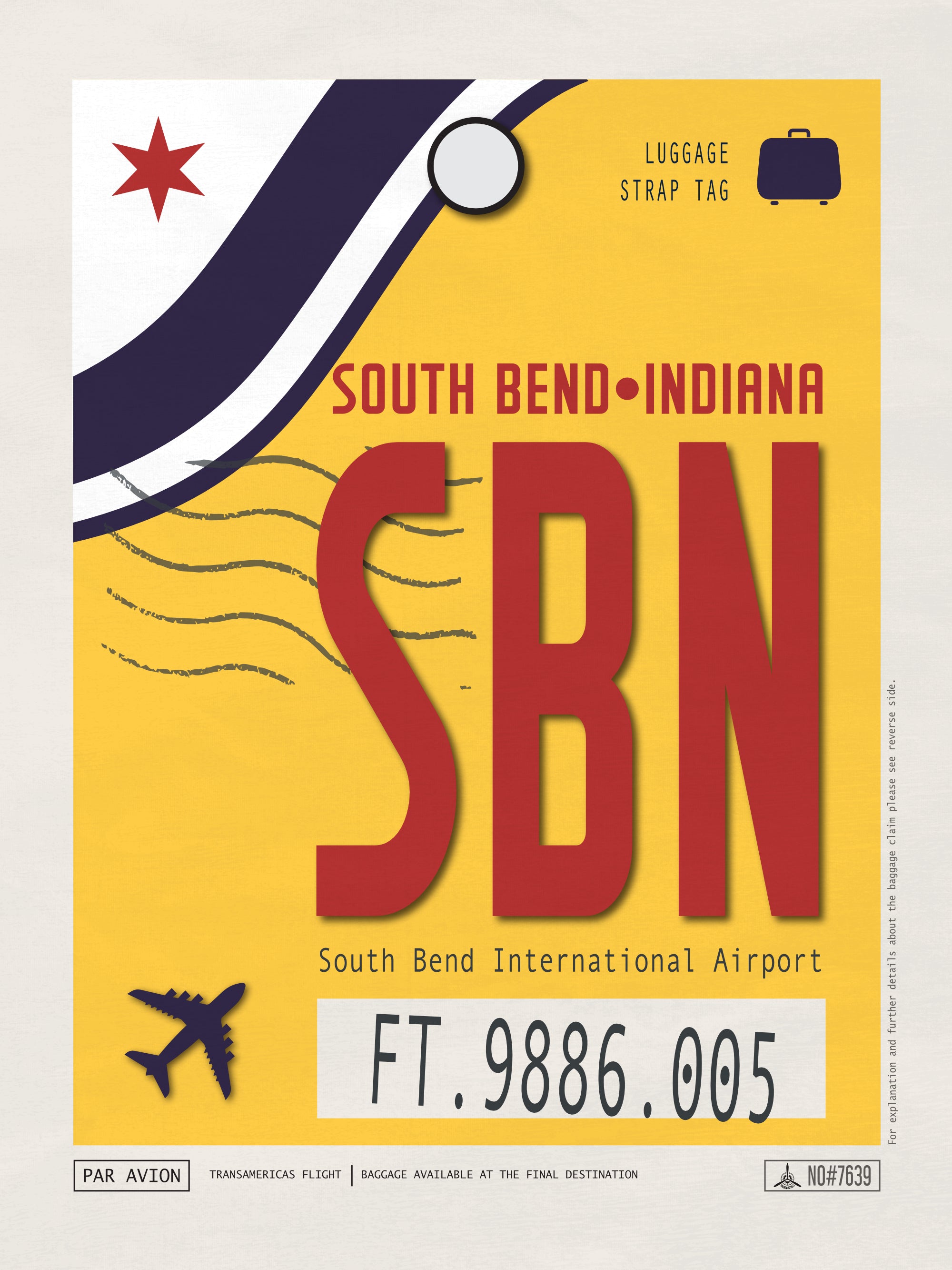 South Bend, Indiana USA - SBN Airport Code Poster
