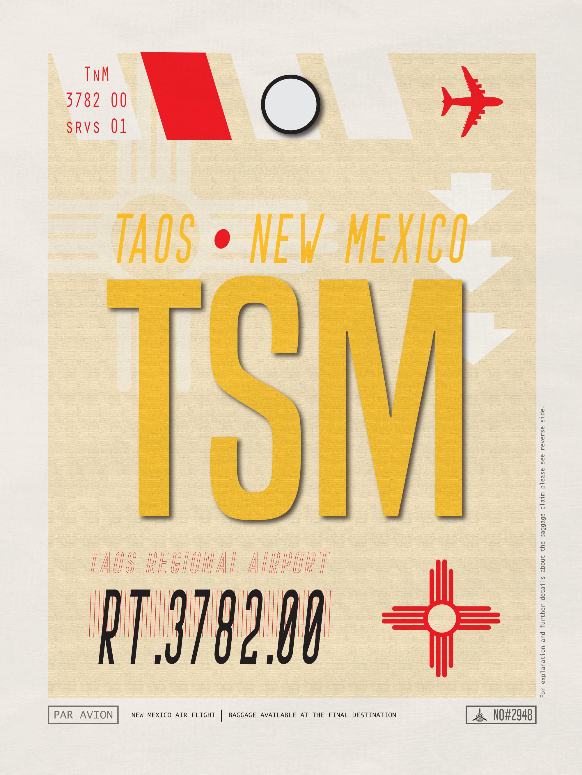 Taos, New Mexico USA - TSM Airport Code Poster