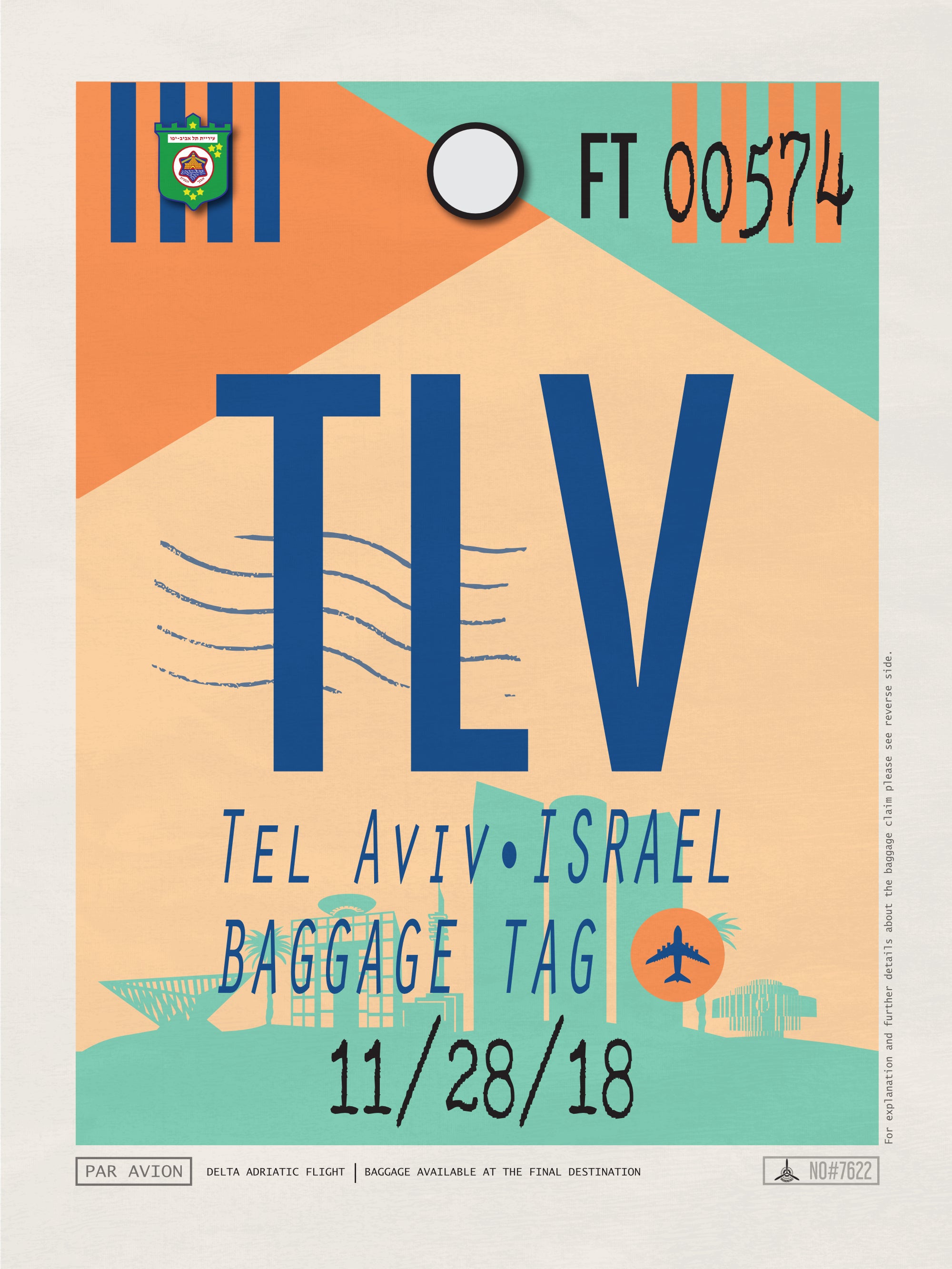 Tel Aviv, Israel - TLV Airport Code Poster
