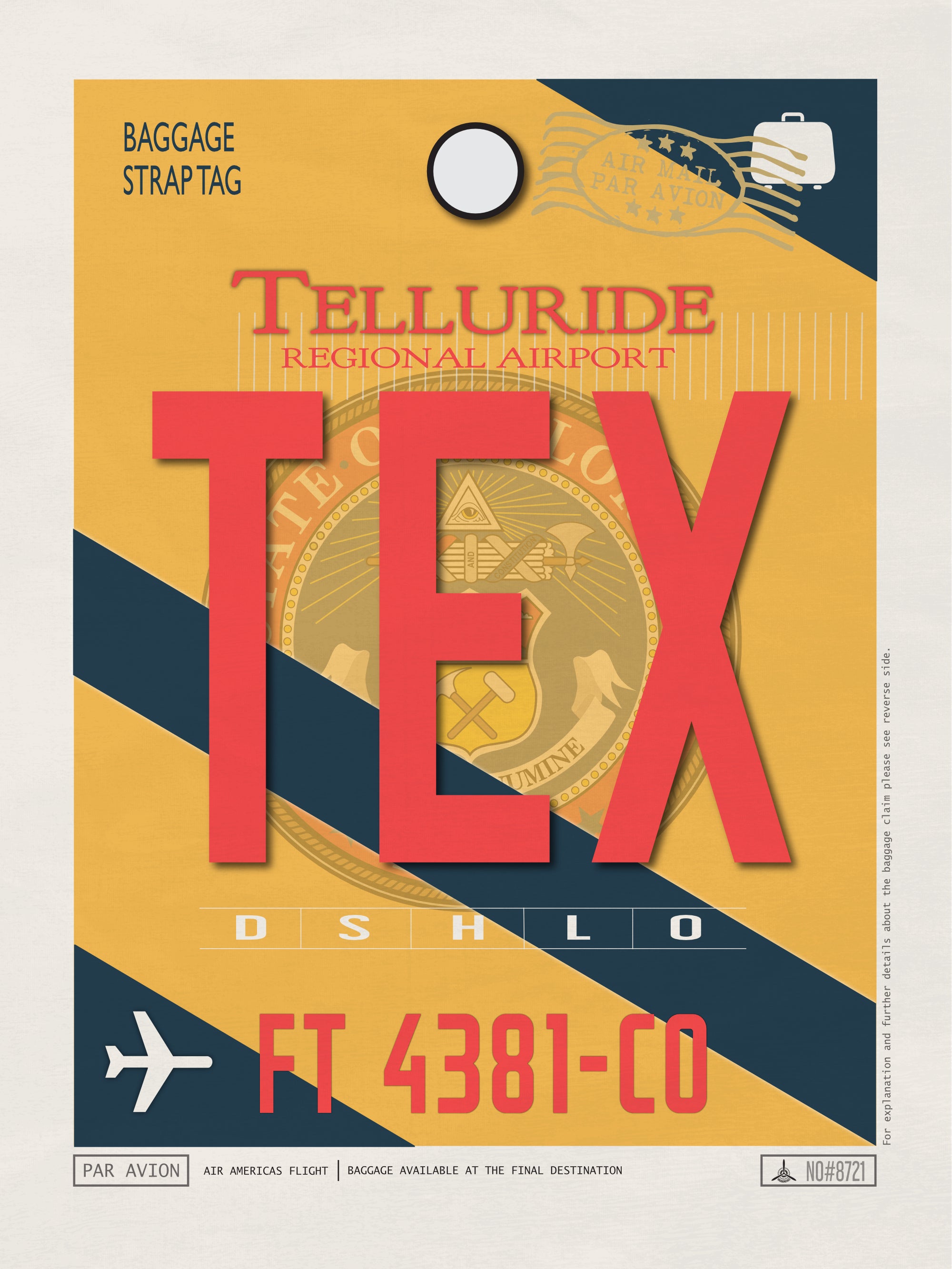 Telluride, Colorado, USA - TEX Airport Code Poster
