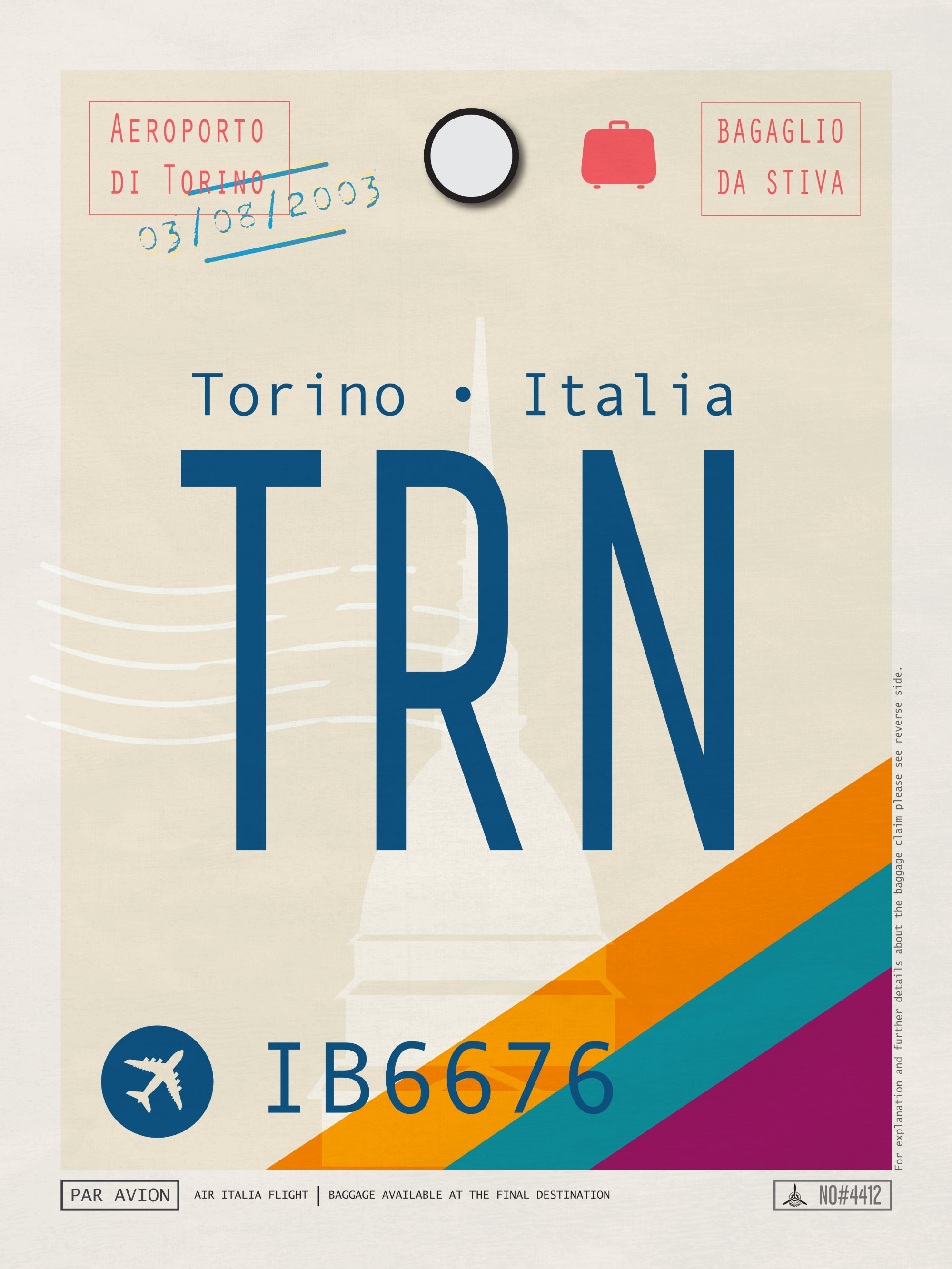 Torino, Italy - TRN Airport Code Poster