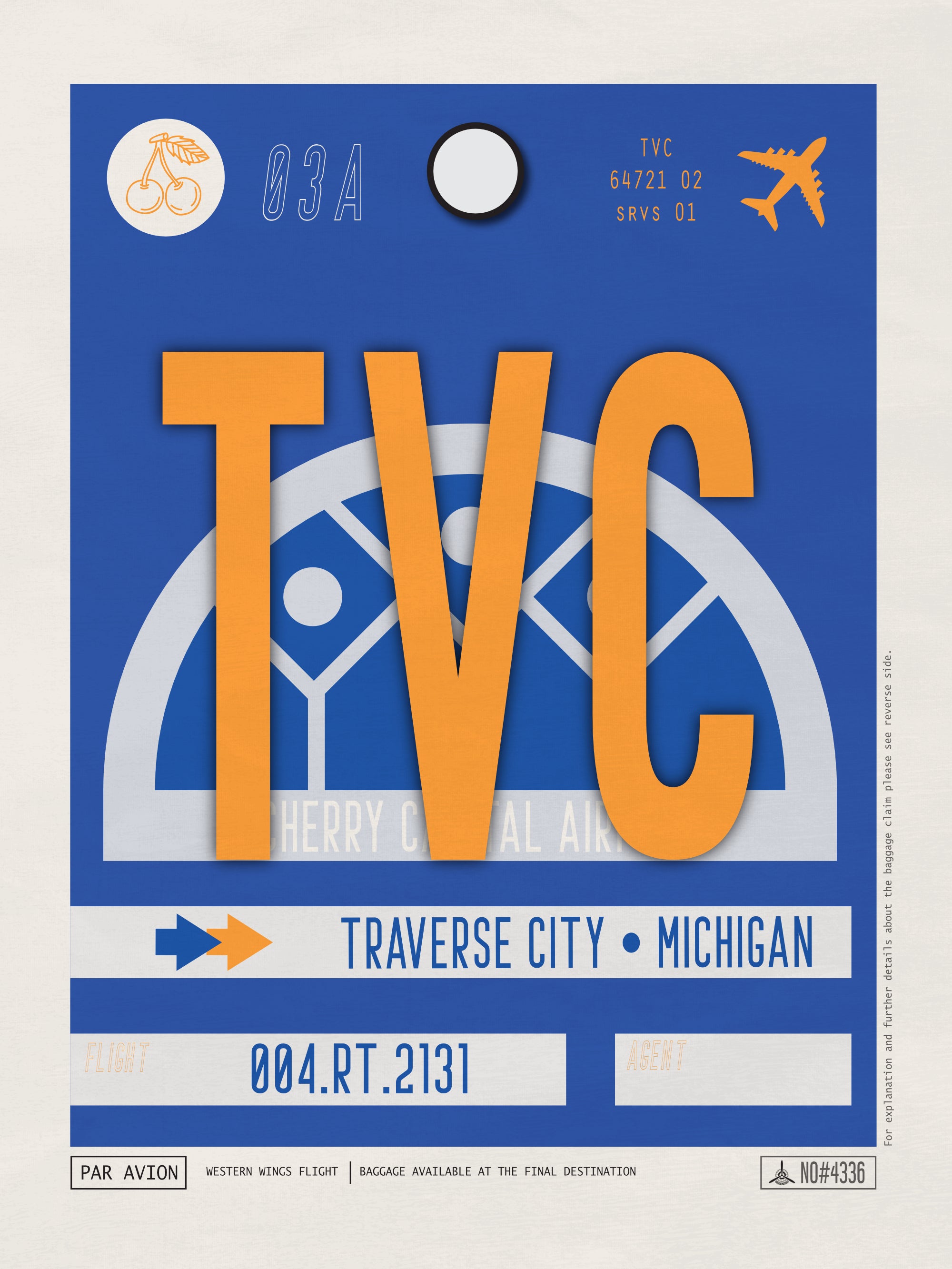 Traverse City, Michigan, USA - TVC Airport Code Poster