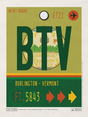 Burlington, Vermont, USA - BTV Airport Code Poster