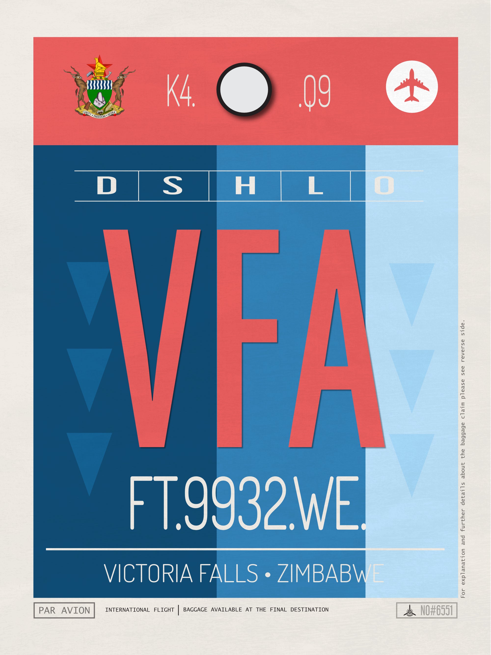 Victoria Falls, Zimbabwe - VFA Airport Code Poster