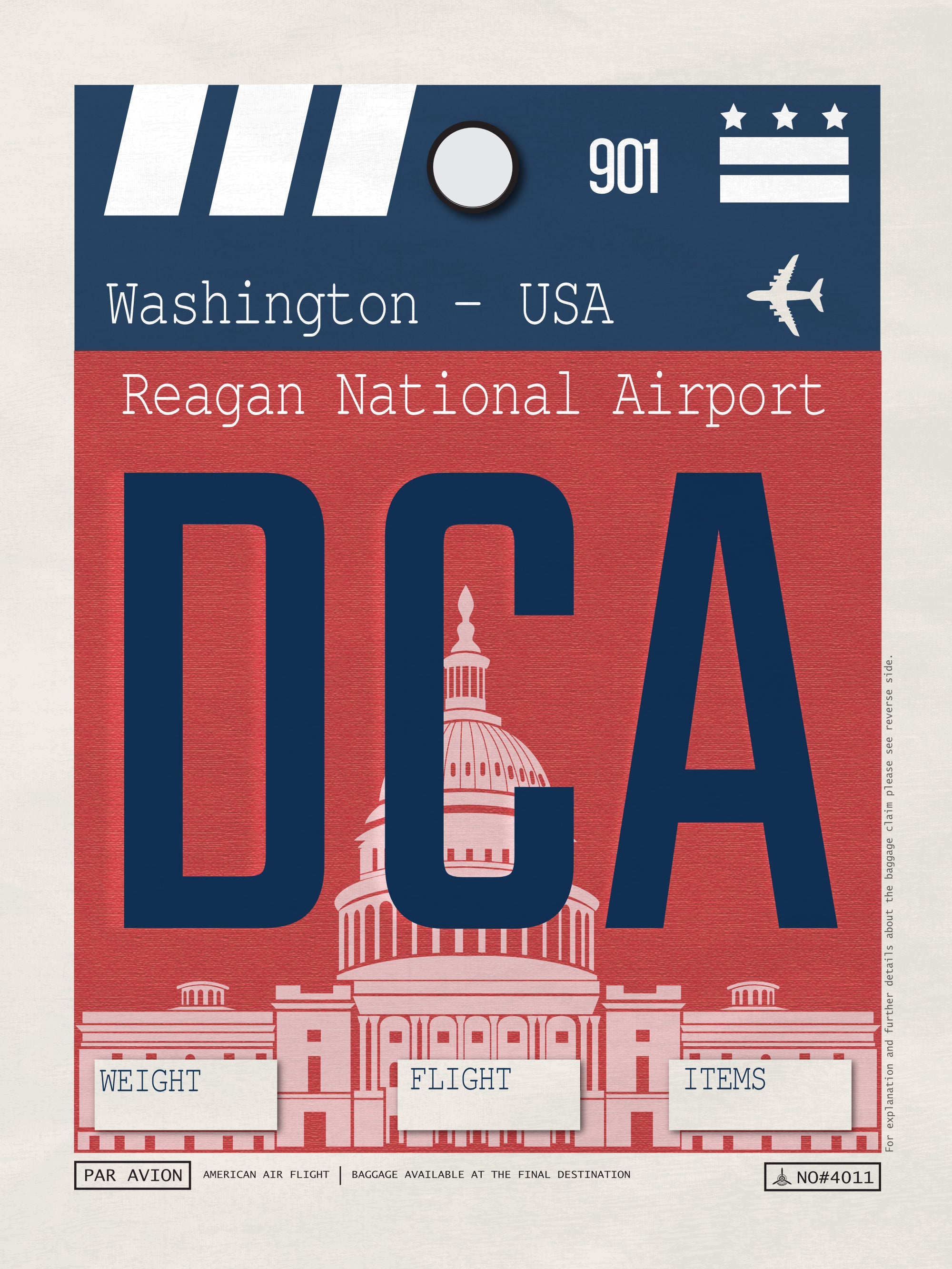 Washington DC, Virginia USA - DCA Airport Code Poster