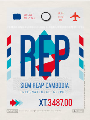 Siem Reap, Cambodia - REP Airport Code Poster