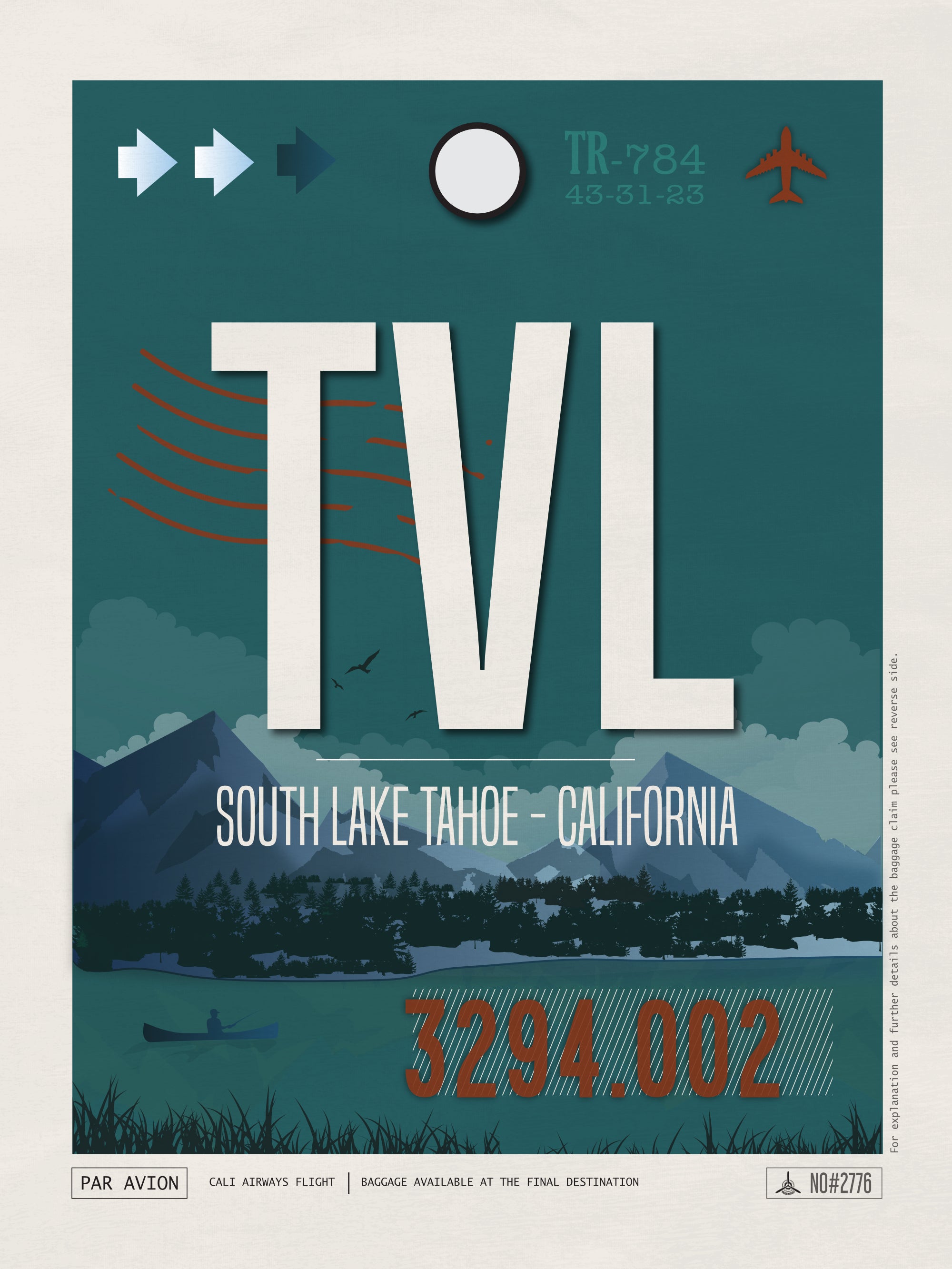 South Lake Tahoe, California, USA - TVL Airport Code Poster