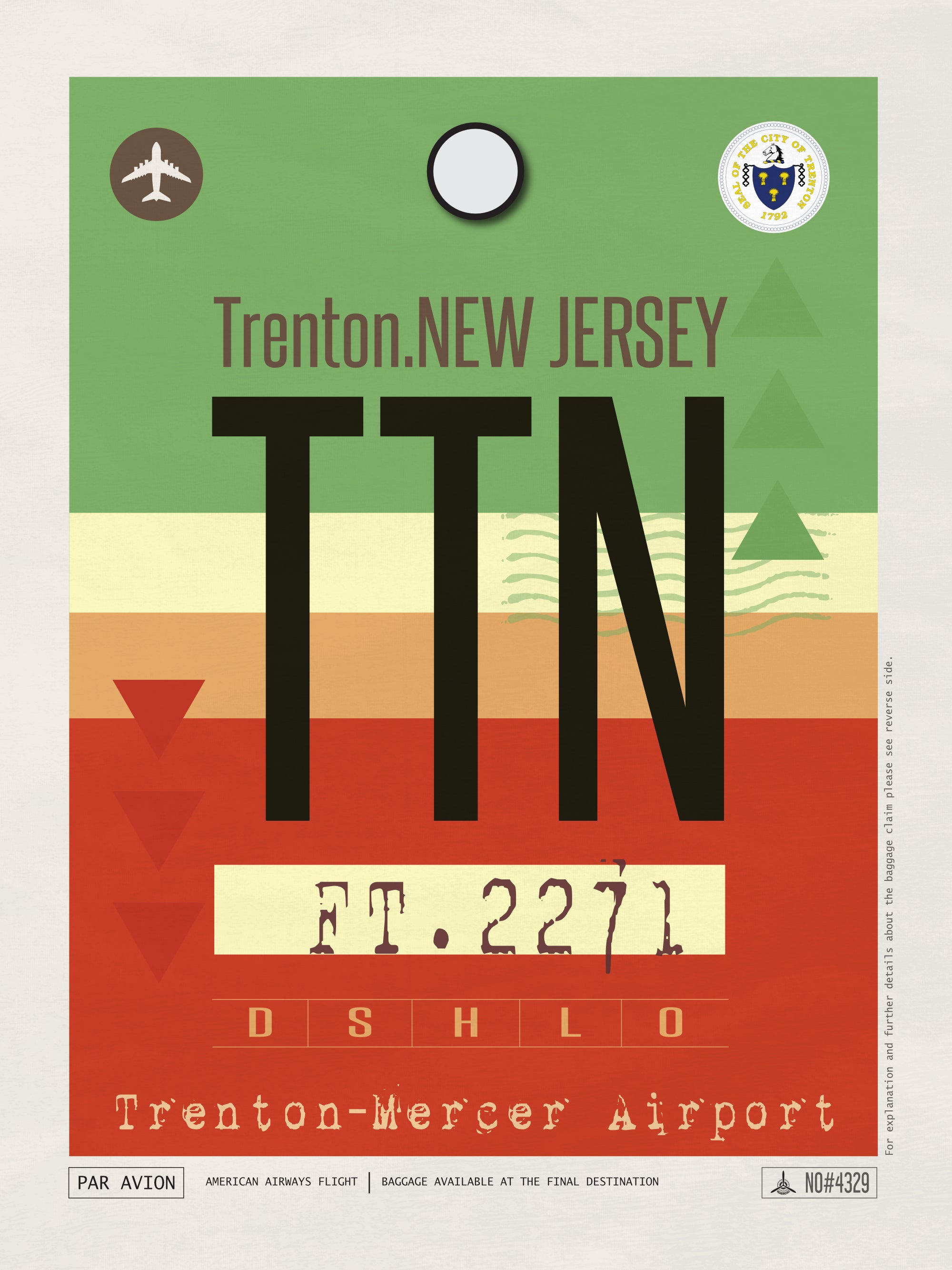 Trenton, New Jersey USA - TTN Airport Code Poster