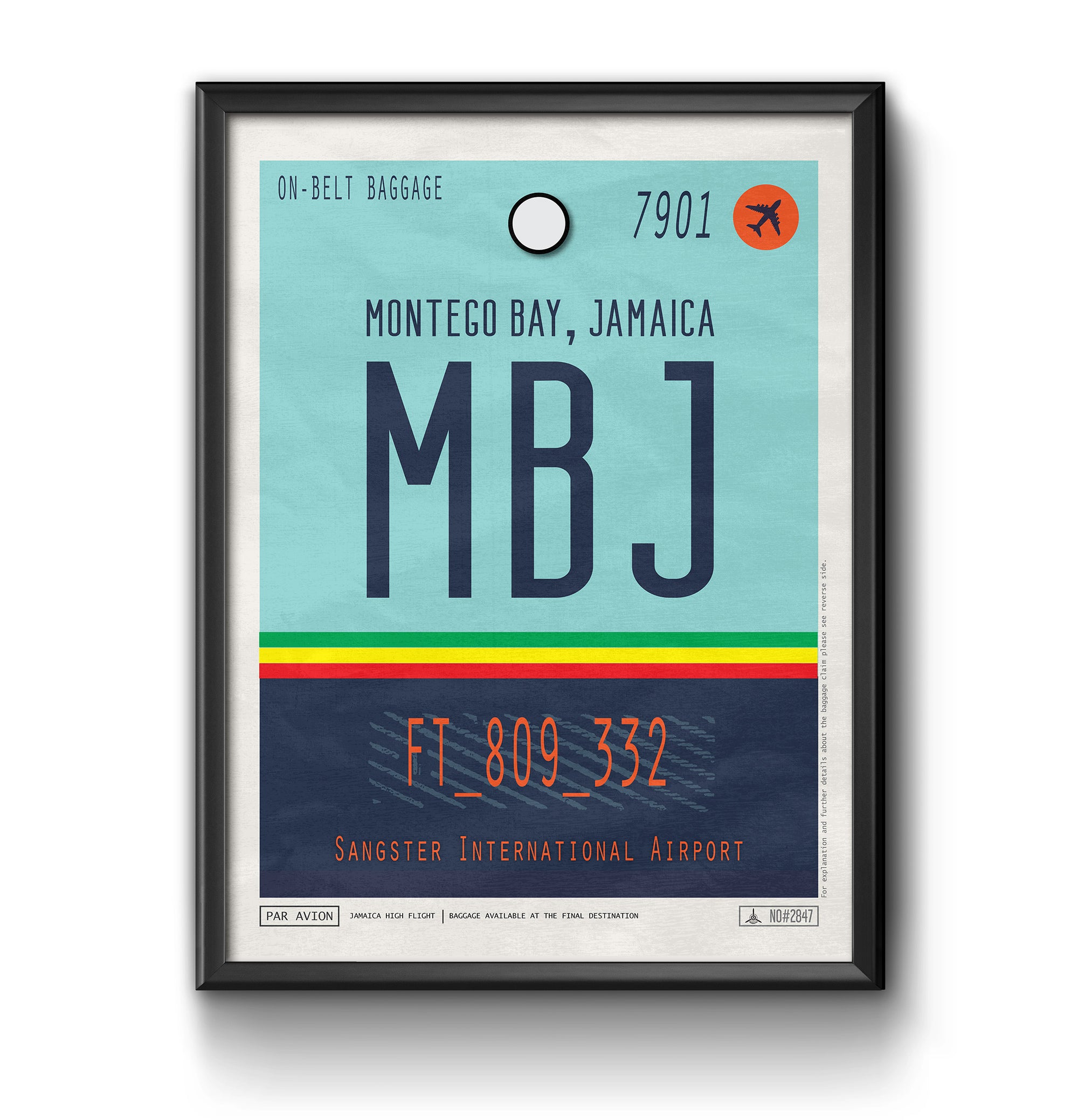 Montego bay jamaica MBJ airport tag poster luggage tag 
