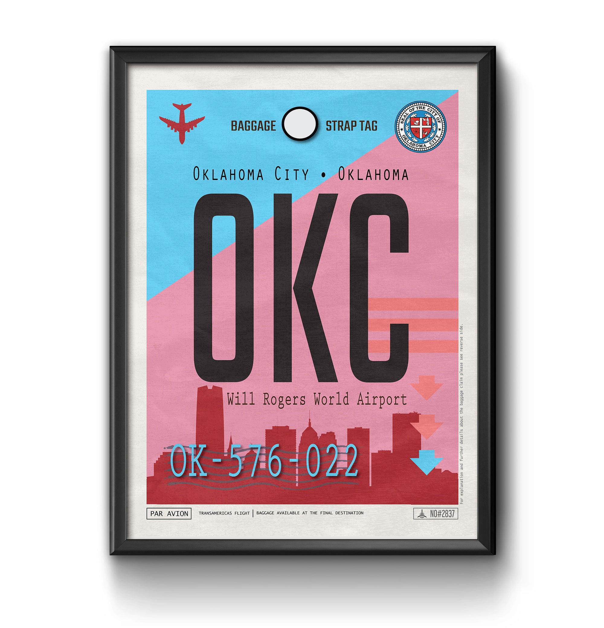 Oklahoma city OKC airport tag poster luggage tag 