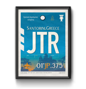 Santorini Greece JTR airport tag poster luggage tag 