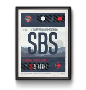 Steamboat Spring Colorado SBS airport tag poster luggage tag 