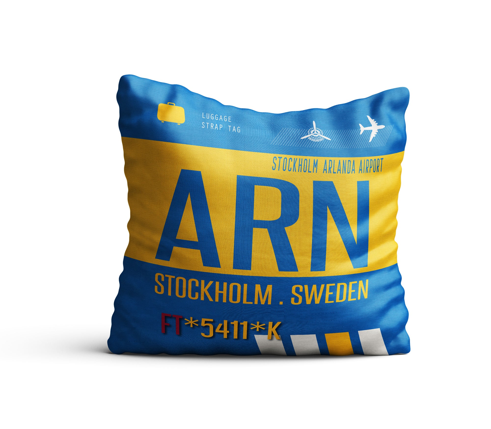 Stockholm Sweden ARN pillow airport tag