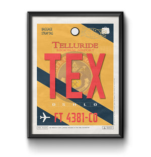 Telluride, Colorado, USA - TEX Airport Code Poster