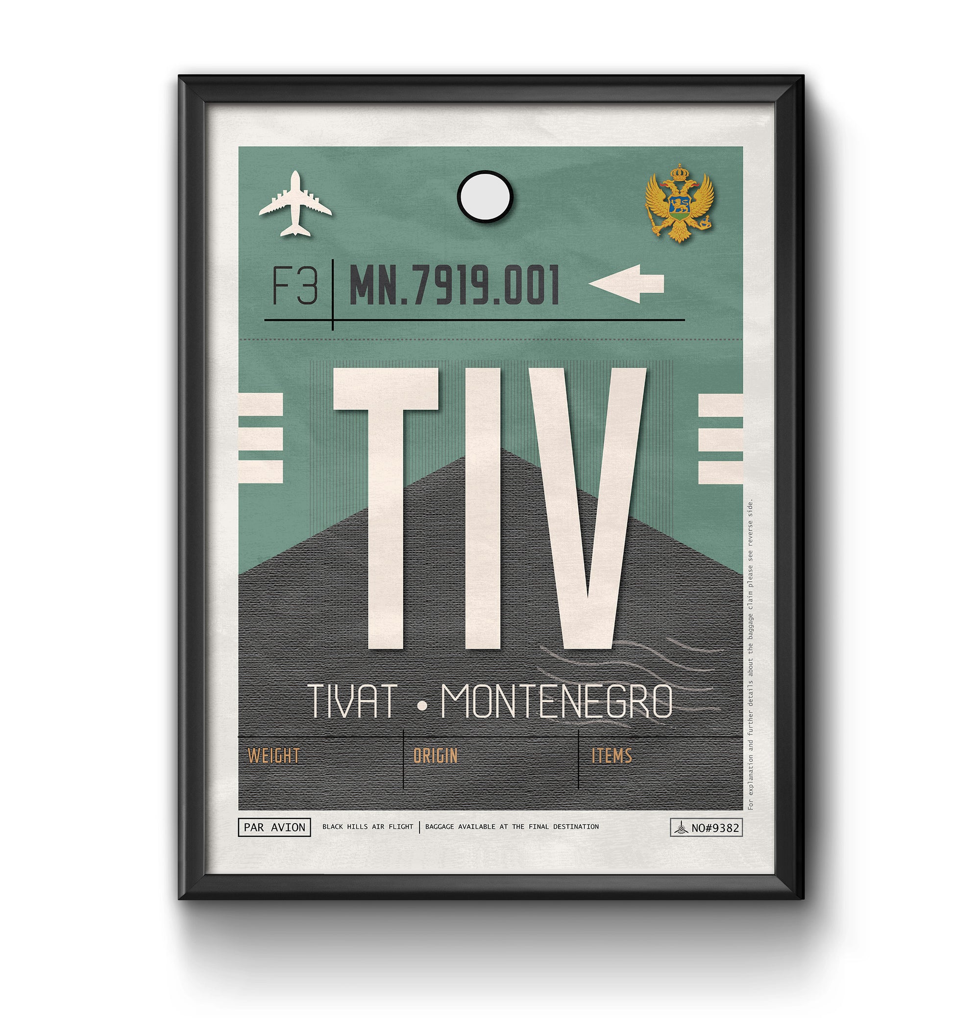 Tivat montenegro TIV airport tag poster luggage tag 