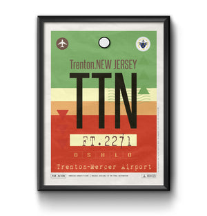 Trenton New Jersey TTN airport tag poster luggage tag 