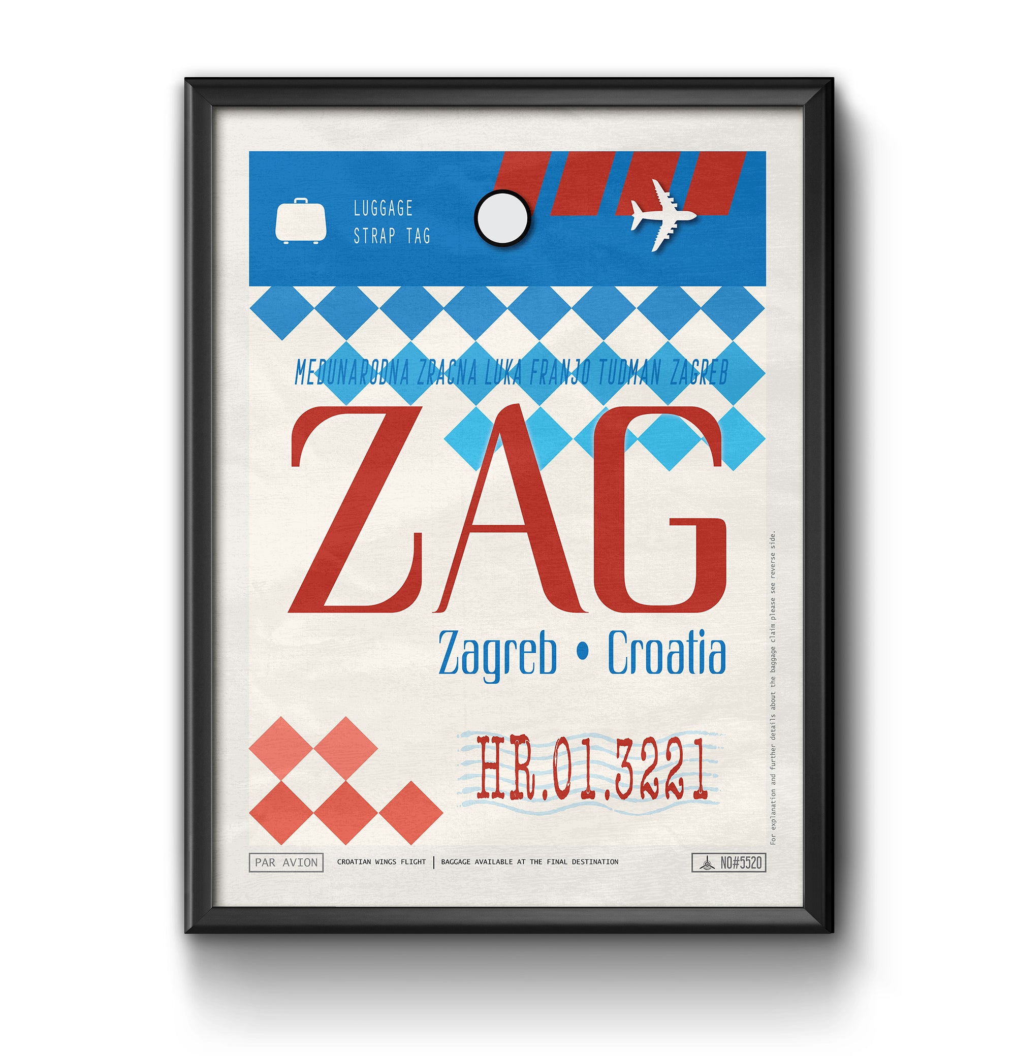 Zagreb Croatia ZAG airport tag poster luggage tag 
